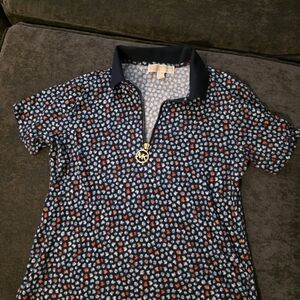 Michael Kors Women's Polo with Navy and Red Floral Design